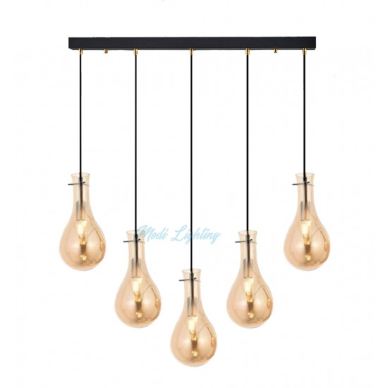 Modi Lighting Siyah Sıralı Bal Camlı 5li Avize Mod-4459-5bs