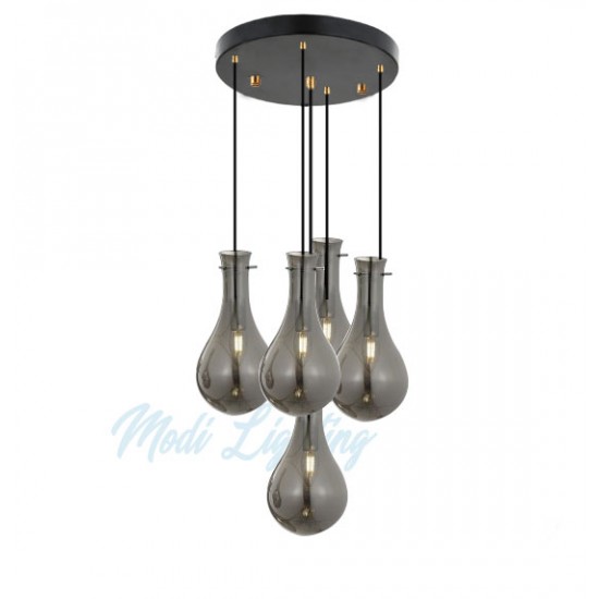 Modi Lighting Yuvarlak Siyah Camlı 5li Avize Mod-4459-5fy